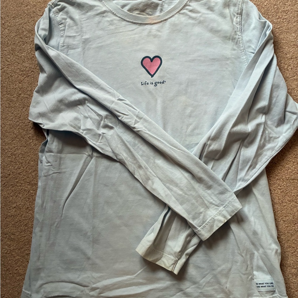Life is Good with heart 🩷 light blue women’s Long Sleeve Shirt